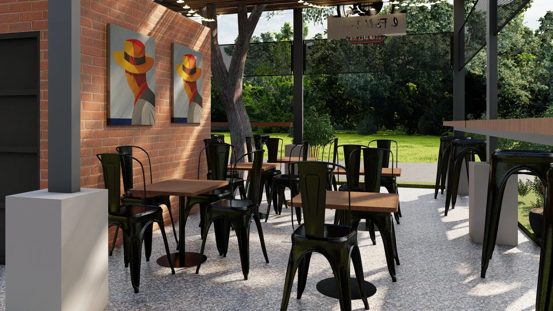 Comedor principal con diseño tropical contemporáneo